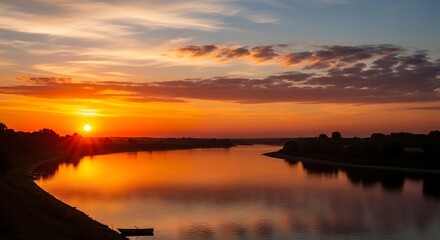Obraz premium Sunset River Landscape with Golden Hour.