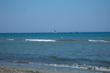 Mediterranean Coastline in Larnaca, Cyprus Tranquil Beach and Yacht