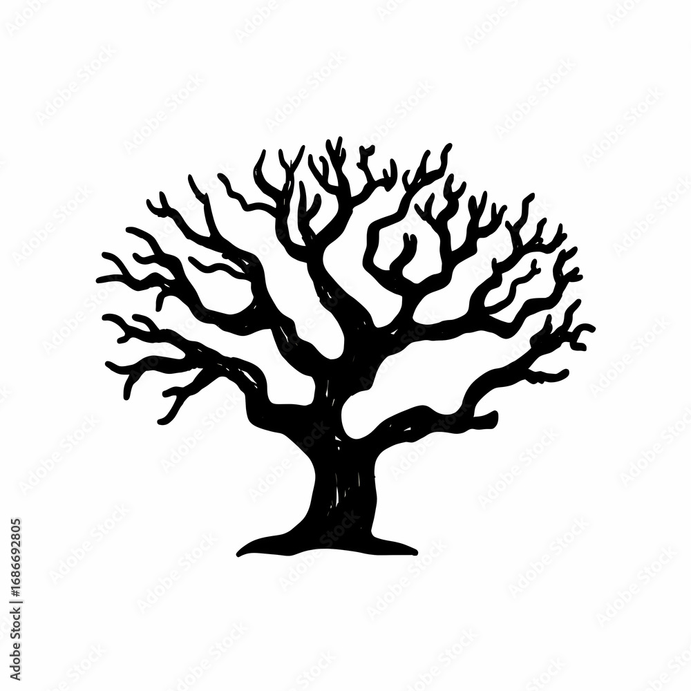 Poster a simple black and white drawing of a bare tree with many branches visible