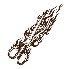 Fiery scissors illustration represents the barber profession or symbolizes speed and precision