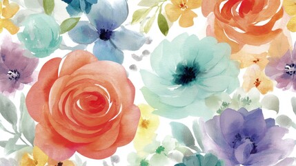 Floral Watercolor Art: A vibrant watercolor artwork showcases a profusion of colorful flowers. The image evokes feelings of summer and joy. 
