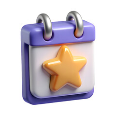 Obraz premium 3d cartoon calendar icon with star isolated on transparent background