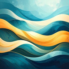 Abstract wavy layered design with gold accents