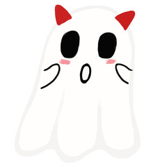 Cute chibi kawaii surprised shocked halloween spooky ghost devil evil red horn dracoola emoticon emoji smiley children illustration icon clipart sticker