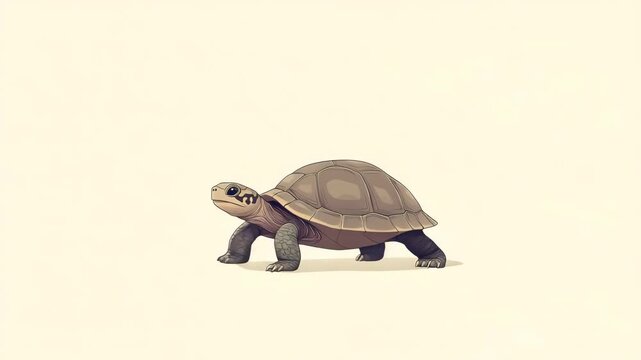 Minimalist cartoon turtle slowly walking on a pale cream background