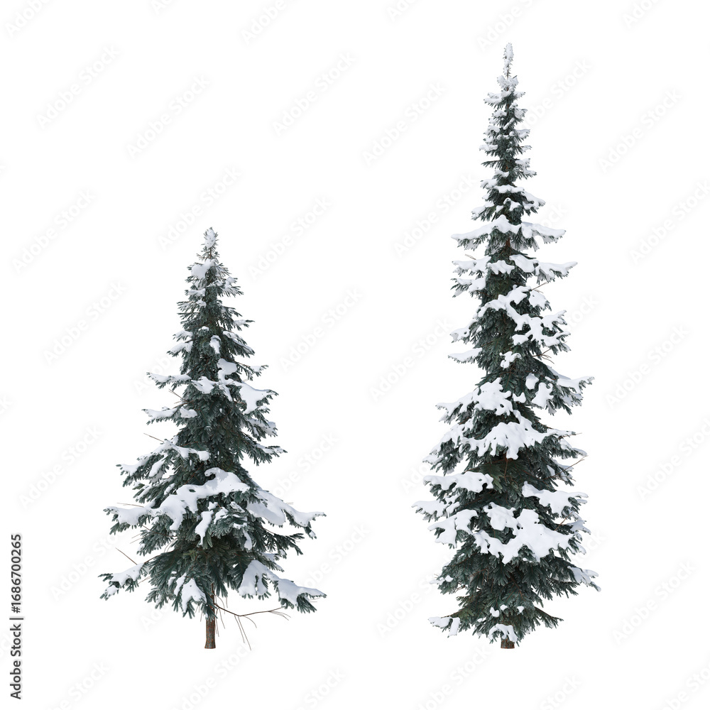 Poster cut out realistic winter snow trees collection on transparent backgrounds. high quality 3d rendering