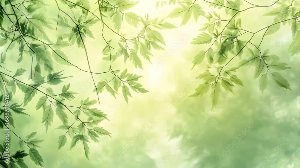 Poster sparse tree branches with a very light green background
