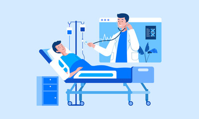 Doctor and patient lying on a bed, patient receiving online healthcare