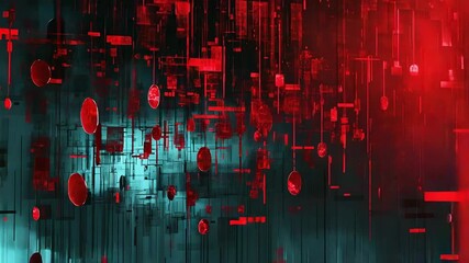 Abstract technology background with red circles and teal grid - Powered by Adobe