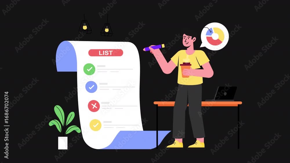 Aufkleber checking survey list 2d motion graphics animation alpha channel