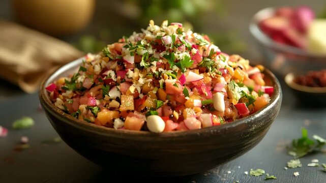 Traditional Indian fruit chaat served in a modern-style bowl