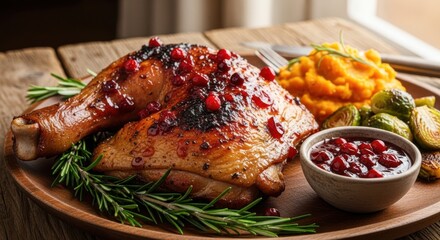 Delicious Roasted Duck Leg with Cranberry Glaze and Mashed Sweet Potatoes