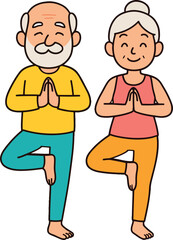 Senior Couple Practicing Yoga Balance and Wellness