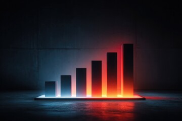 Abstract glowing bar graph ascending from base, set against a dark, textured background