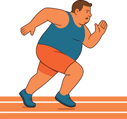 Overweight man running on track effort exercise and fitness