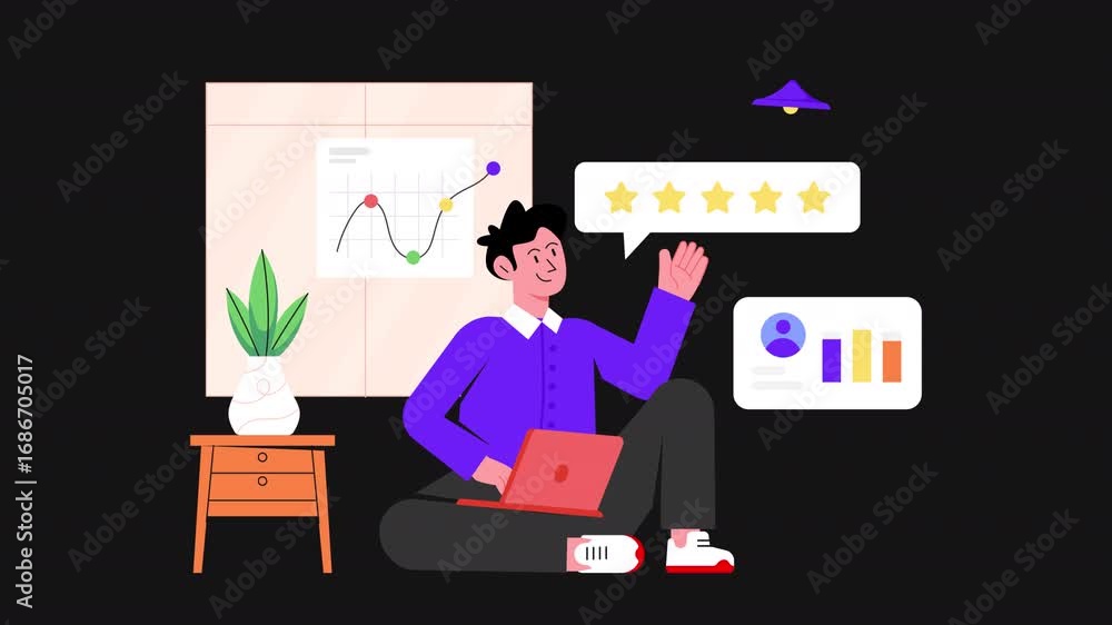 Aufkleber analyzing customer review 2d motion graphics animation alpha channel