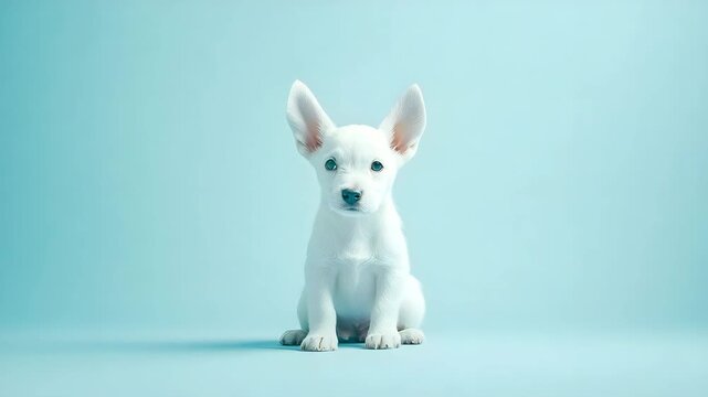 Cute minimalist dog with floppy ears on a plain light blue background