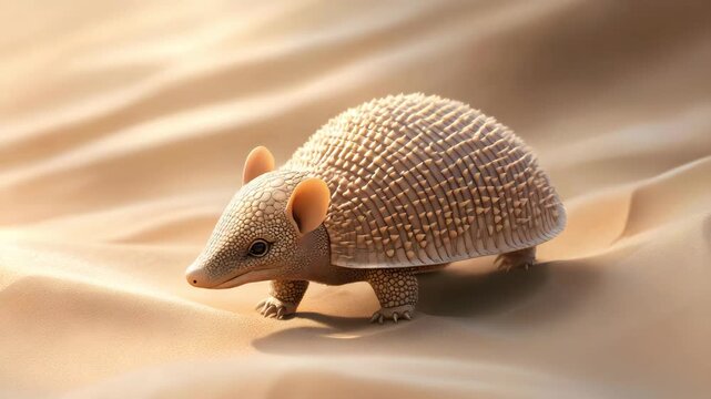 Cute minimalist cartoon armadillo on a sand-colored background, smooth and soft tones