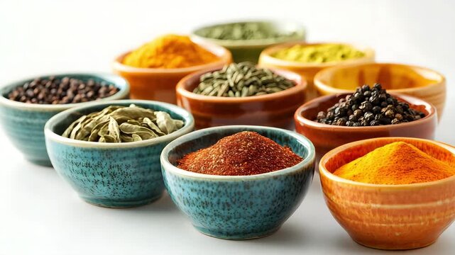 Exotic Indian spices in vibrant bowls, adding color and charm