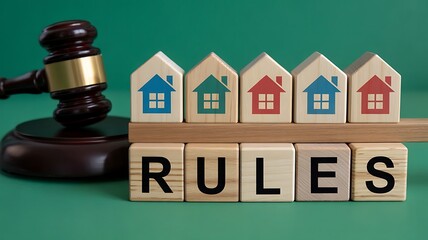 Gavel and house figurines symbolizing real estate law and property regulations