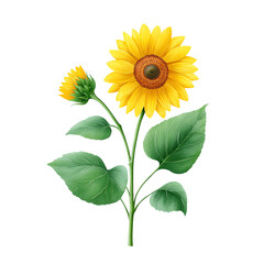 Obraz premium Sunflowers in Bloom: A vibrant illustration of sunflowers in full bloom, with one flower fully open and the other in bud. Featuring a mix of lively colours.