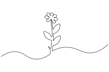 Grass and flowers abstract single line drawing isolated vector illustration
