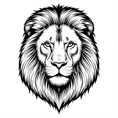 Obraz premium Majestic Lion Head, Intense Gaze, Striking Black Ink Artwork