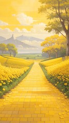 Yellow brick road leads to hills
