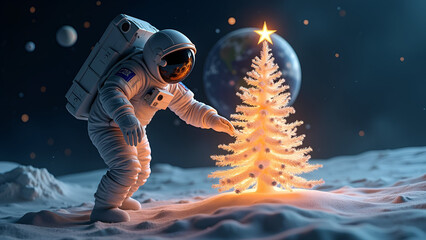 Cosmic Christmas – Astronaut in Space Holiday Scene