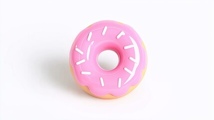 Obraz premium Delicious Pink Frosted Doughnut on a White Background with a Playful Charm 