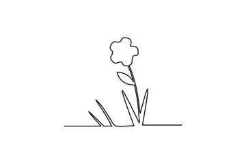 Grass and flowers abstract single line drawing isolated vector illustration
