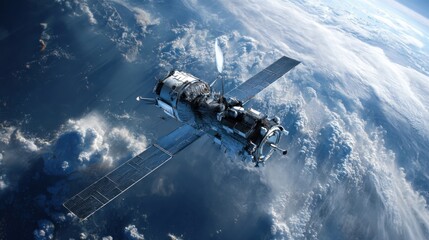 Fototapeta premium satellite orbiting earth cloudscape