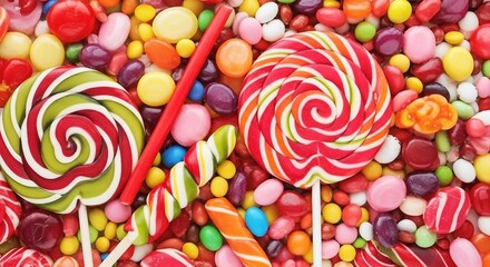 Colorful Assorted Candy Background with Lollipops | Sweet Treats for Party Invitations, Confectionery Marketing and Food Photography