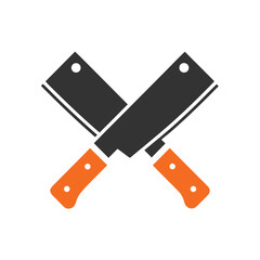 Two Crossed Meat Cleavers with Orange Handles on White Background knife kitchen 2