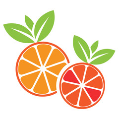 Two Sliced Oranges With Green Leaves On White Background citrus fruit 2