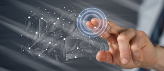 Man touching a virtual network