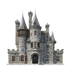 Obraz premium Photorealistic Stone Castle Converted into a Historic European Residence with Turrets