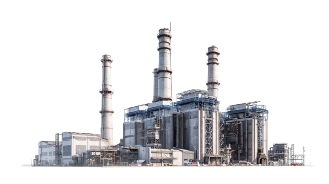 Photorealistic Industrial Steel Plant with Massive Halls and Tall Chimneys