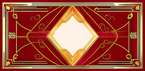 Luxurious art deco background in burgundy and gold tones, template for a business card or banner.