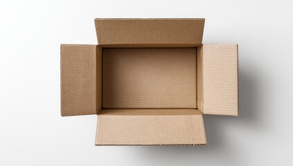 Empty cardboard box, open, top view