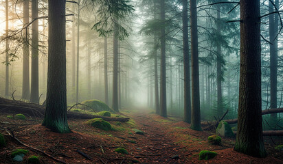 misty morning in the forest