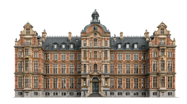 Detailed Photorealistic Renaissance Brick Palace with Central Dome Isolated