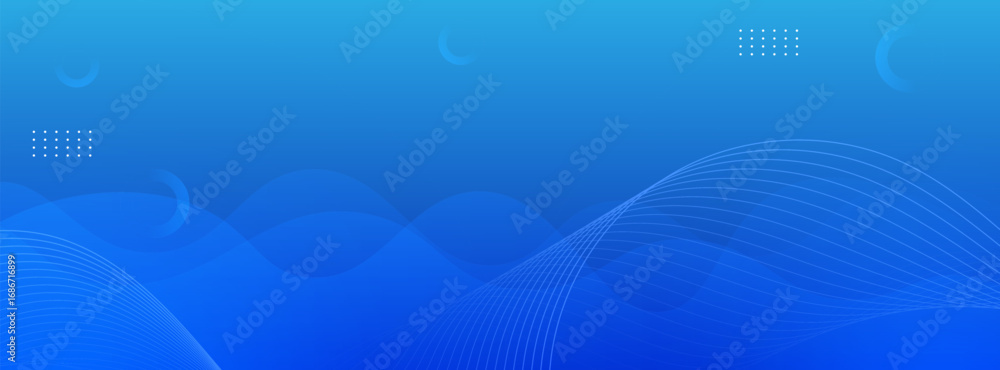 Poster blue gradient background with dynamic wave pattern, clean and professional.