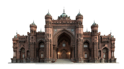 Fototapeta premium Photorealistic Moorish Inspired Brick Palace with Grand Arch and Turrets