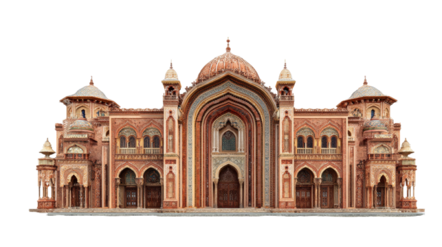Photorealistic Moorish Inspired Brick Palace with Ornate Domes and Arches