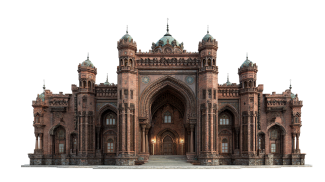 Photorealistic Moorish Inspired Brick Palace with Grand Arch and Turrets