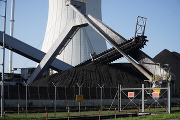 Coal fired power plant with stone coal dump in Hanover Stoecken, Lower Saxony, Germany. An old...