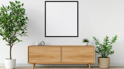 Modern Living Room with Square Frame Wall Poster Mockup