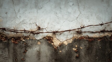 rusty barbed wire old wall