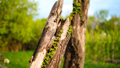 Obraz premium Broken tree trunks with new growth